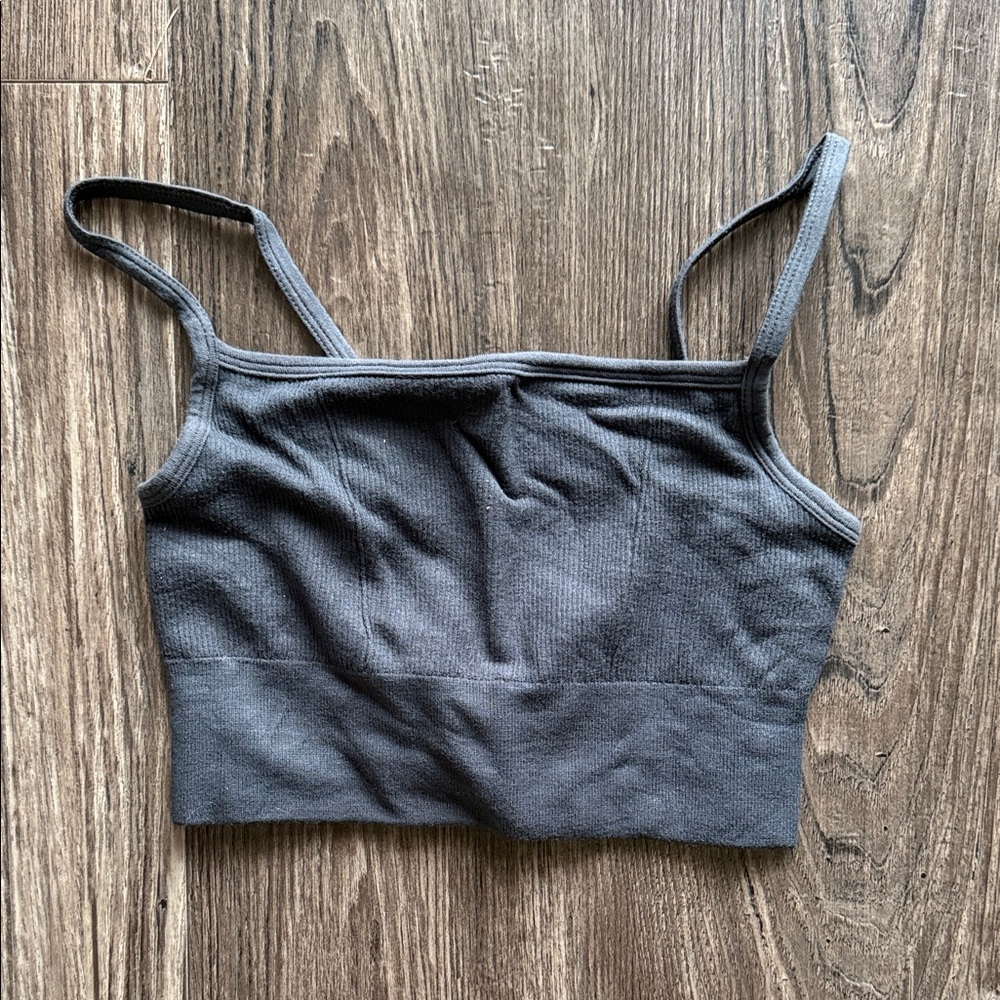 Gray Ribbed Sports Bra